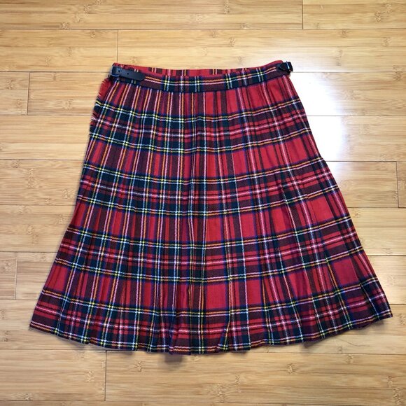 Vintage 100% Wool Skirt Kilt Tartan Plaid Pleated Irish Red Winter Fall Swiftie - Picture 8 of 11